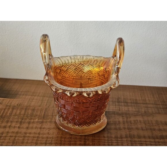 Vintage Dugan Diamond Marigold Carnival Glass 5" Basket - Picture 3 of 6